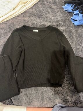 Garage Black V-Neck Ribbed Hem Sweater